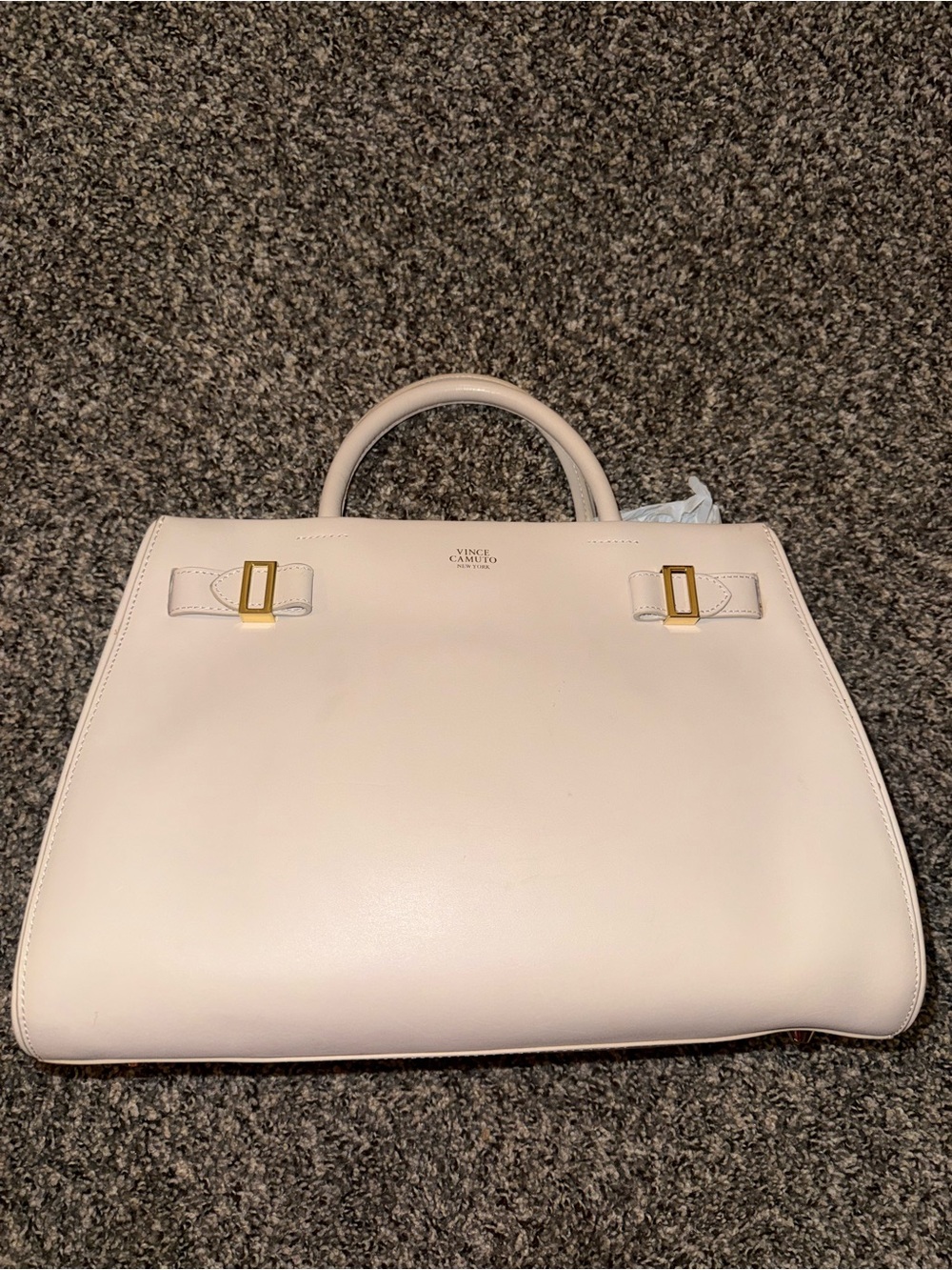 Vince Camuto Cream Leather Structured Top-Handle Satchel